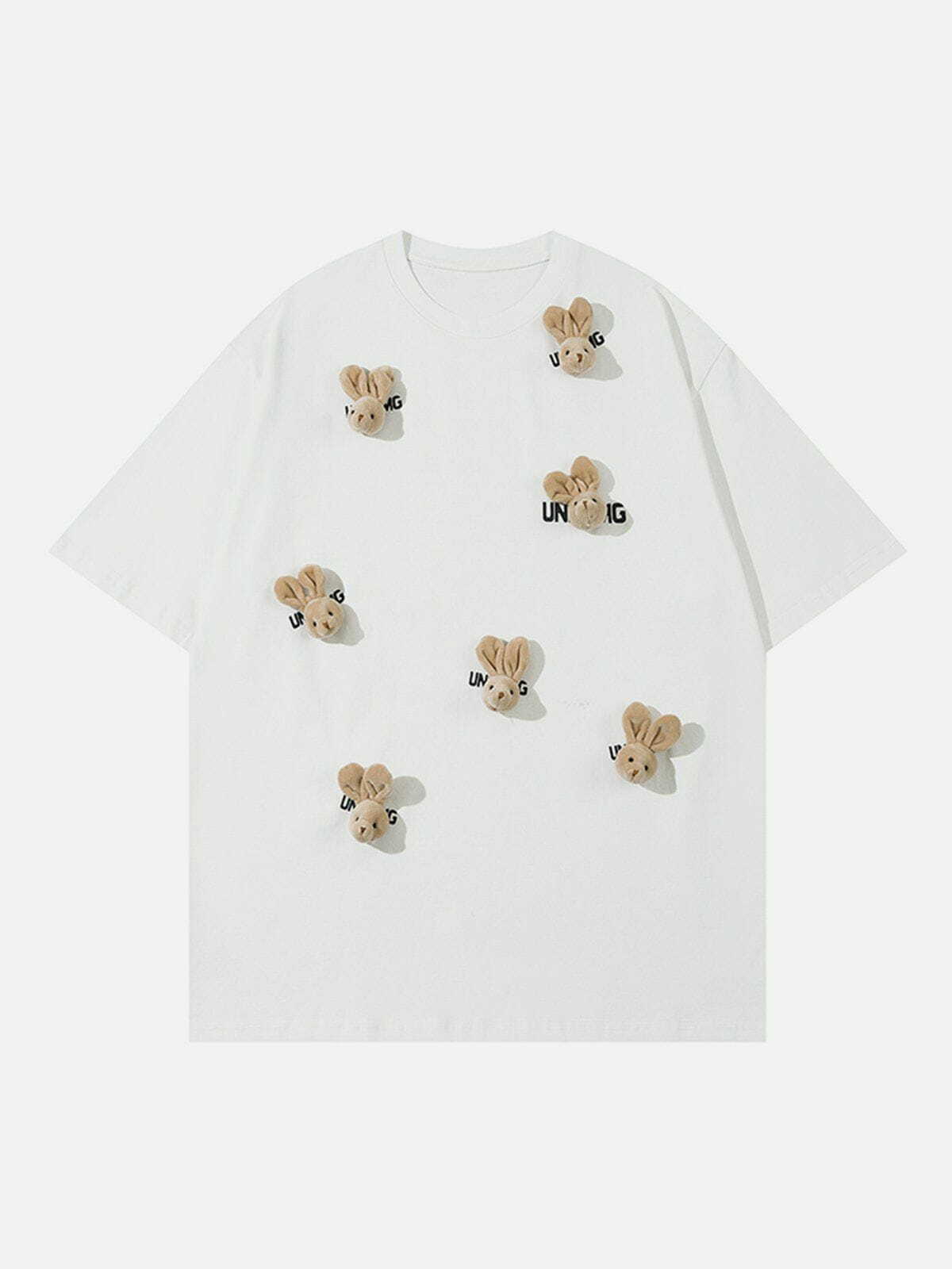 Y2K Bunny Doll Print Tee - Cute Grunge Aesthetic Top for Summer Outfits & 90s Fashion Lovers