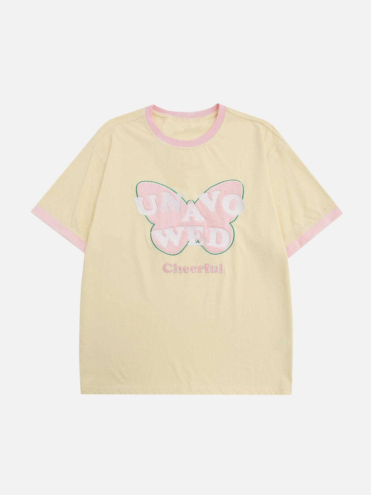 Y2K Butterfly Embroidery Tee - Grunge Aesthetic Top for Summer Outfits & 90s Fashion Vibes