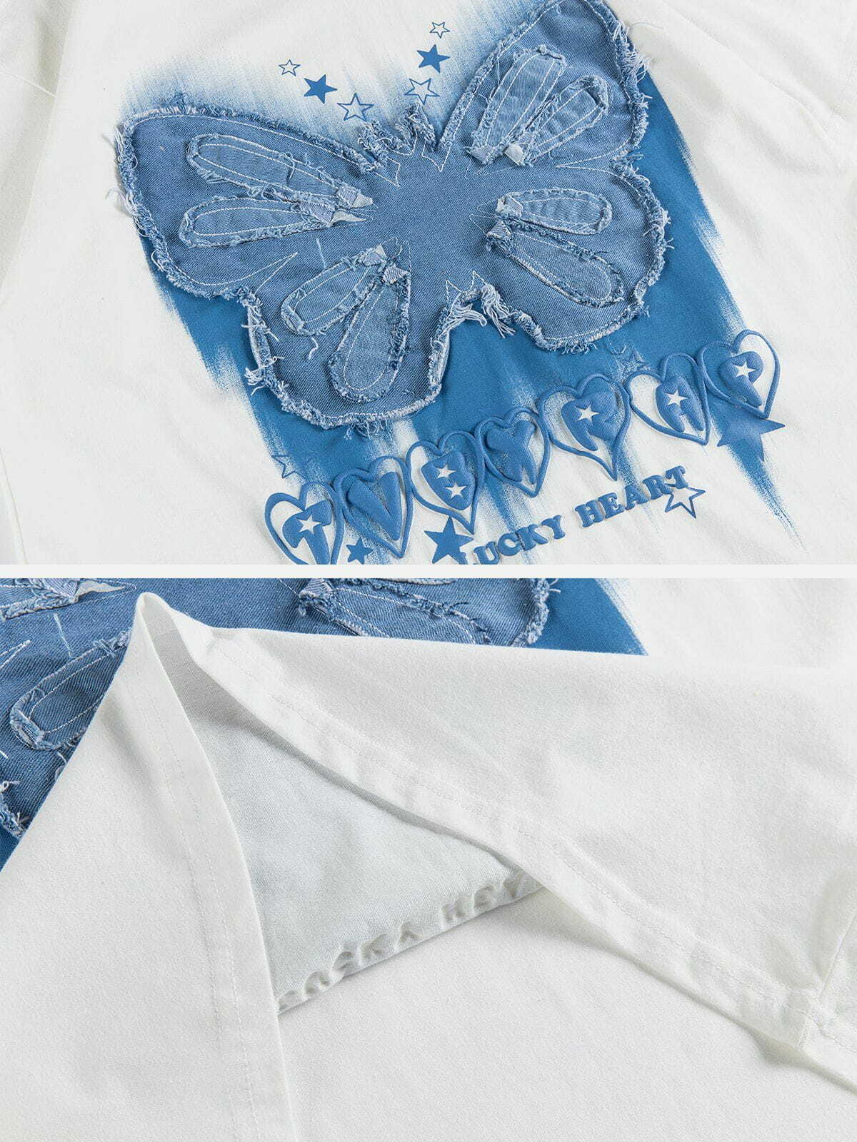 Y2K Butterfly Patch Print Tee - Vintage 90s Grunge Aesthetic Top for Summer Outfits