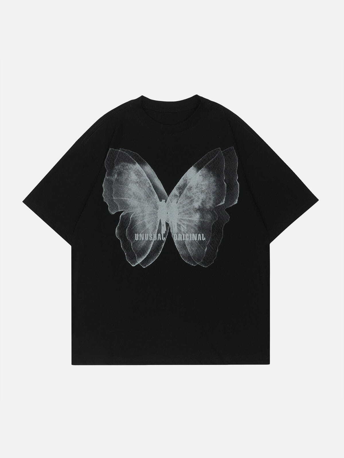 Y2K Butterfly Print Letter Tee - Trendy Summer Outfit for Grunge & Coquette Aesthetic Lovers