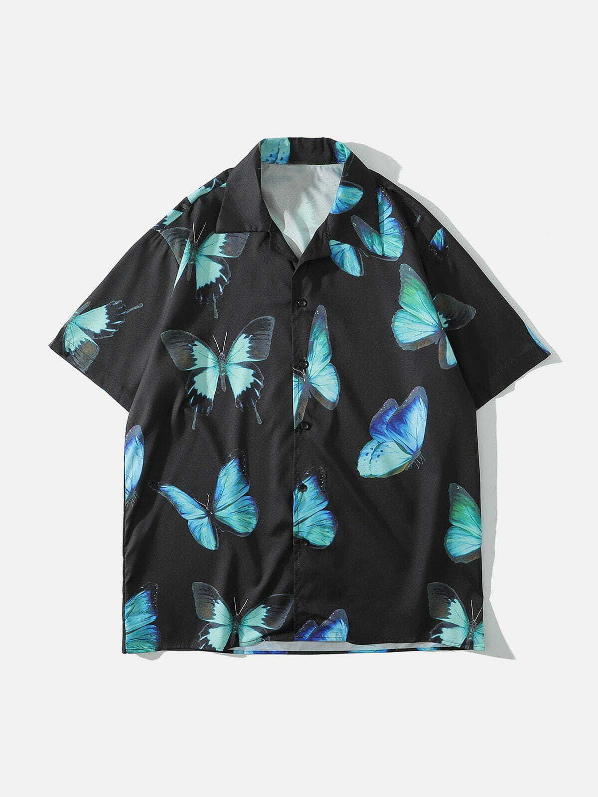 Y2K Butterfly Print Short Sleeve Shirt - Trendy Summer Outfit for Grunge & Coquette Aesthetic