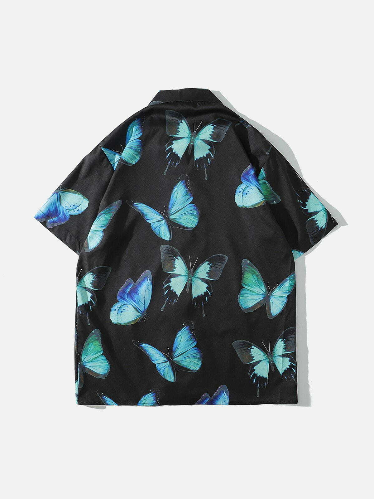 Y2K Butterfly Print Short Sleeve Shirt - Trendy Summer Outfit for Grunge & Coquette Aesthetic