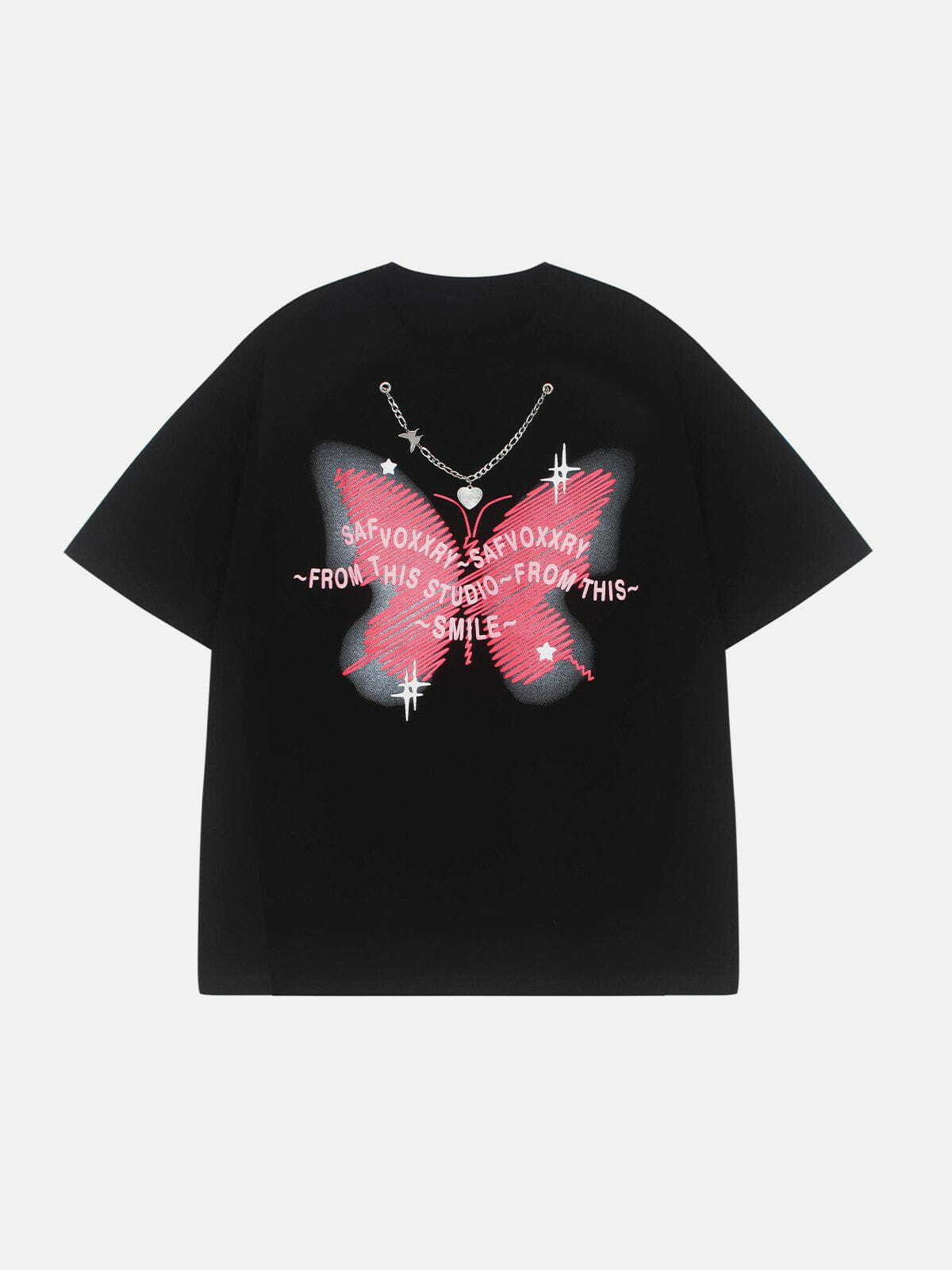 Y2K Butterfly Print Tee - Cute Grunge Aesthetic Top for Summer Outfits & 2000s Fashion