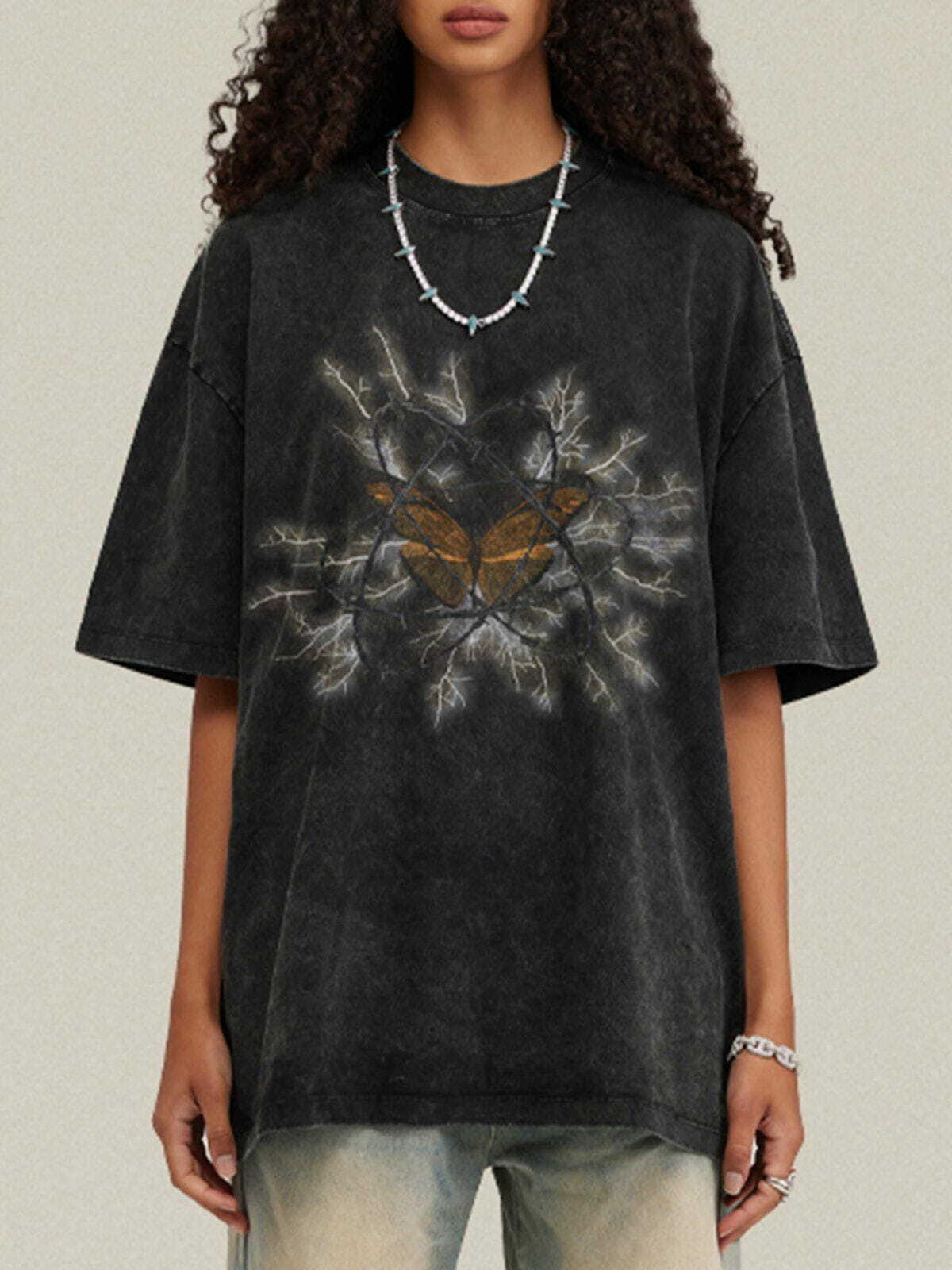 Y2K Butterfly Print Tee - Trendy Grunge Aesthetic Top for Summer Outfits & 90s Fashion Lovers