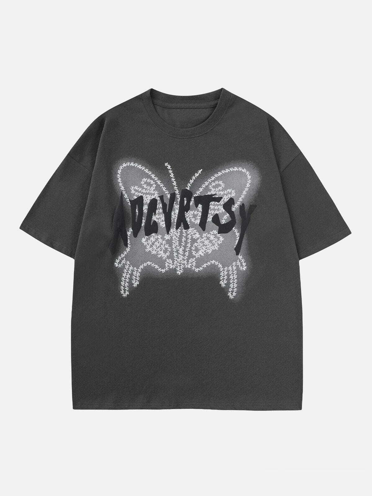 Y2K Butterfly Print Tee - Vintage 90s Aesthetic Top for Grunge & Summer Outfits