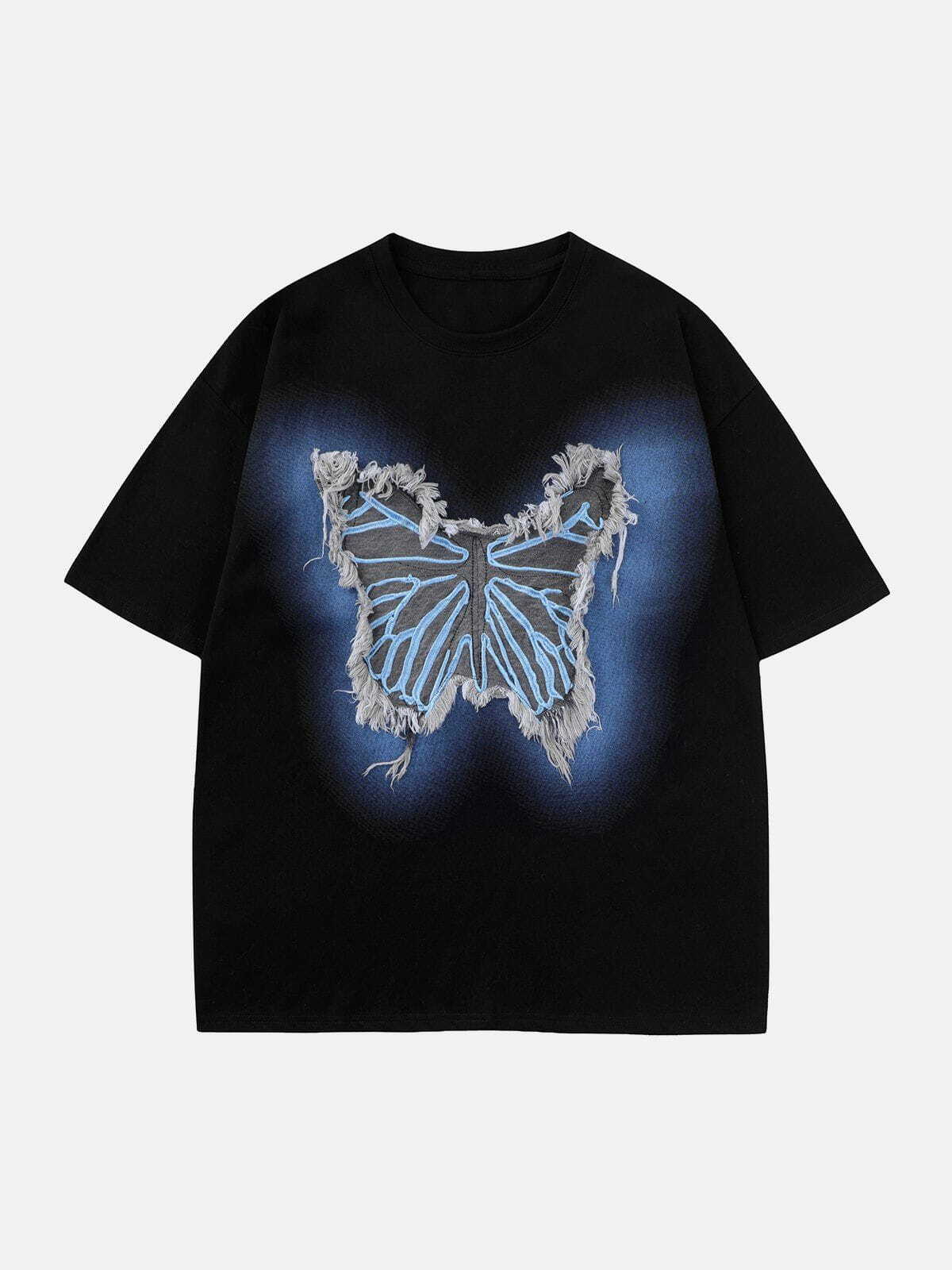 Y2K Butterfly Tassel Patch Tee - Trendy Grunge Aesthetic Top for Summer Outfits & 90s Style