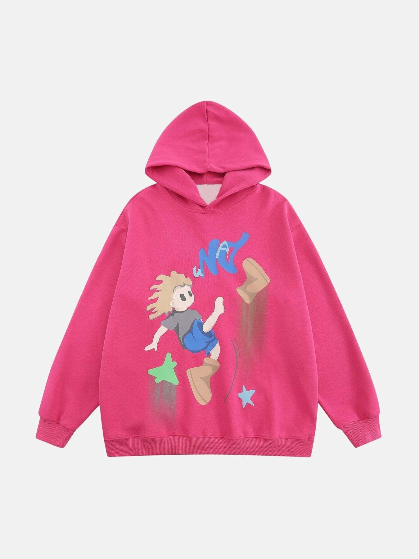 Y2K Cartoon Character Print Hoodie - Cute Grunge Style for Summer Outfits & Aesthetic Looks