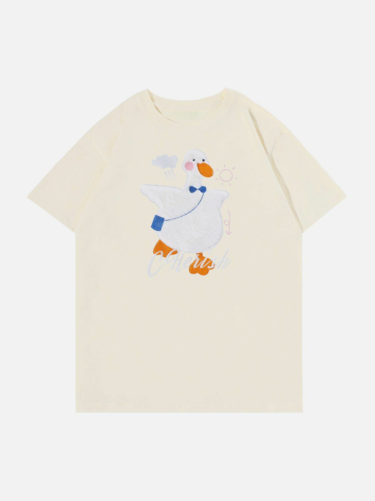 Y2K Cartoon Duck Patchwork Tee - Vintage 90s Aesthetic Top for Grunge & Cute Outfits