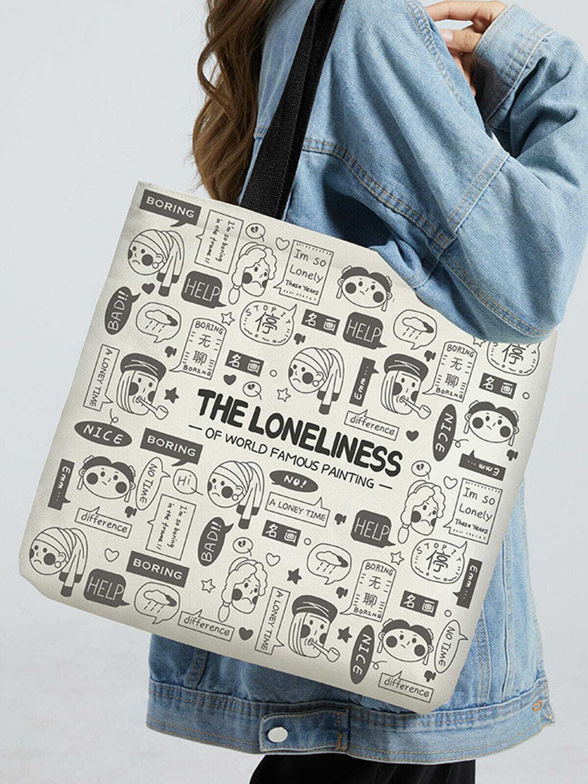 Y2K Cartoon Newspaper Print Bag - Trendy Grunge Aesthetic for 2000s Fashion Lovers