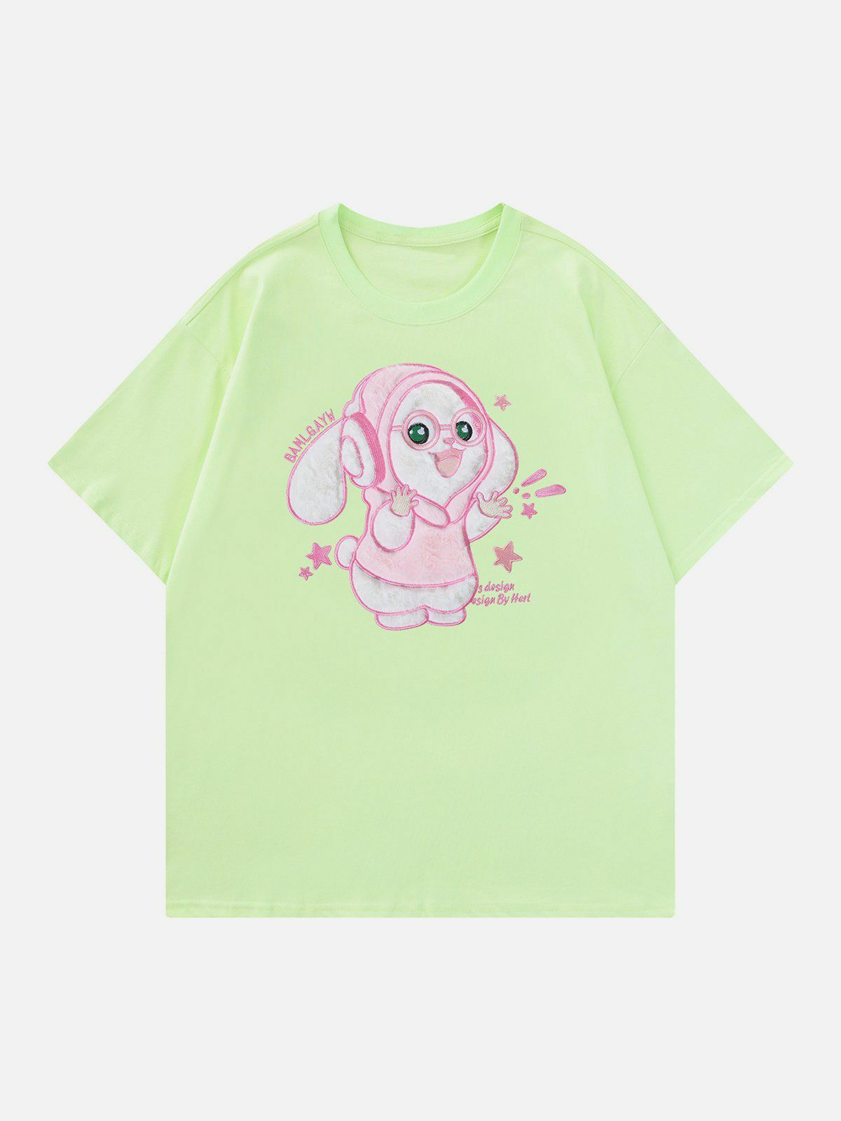 Y2K Cartoon Rabbit Embroidery Tee - Cute Grunge Aesthetic Top for 2000s Fashion Lovers