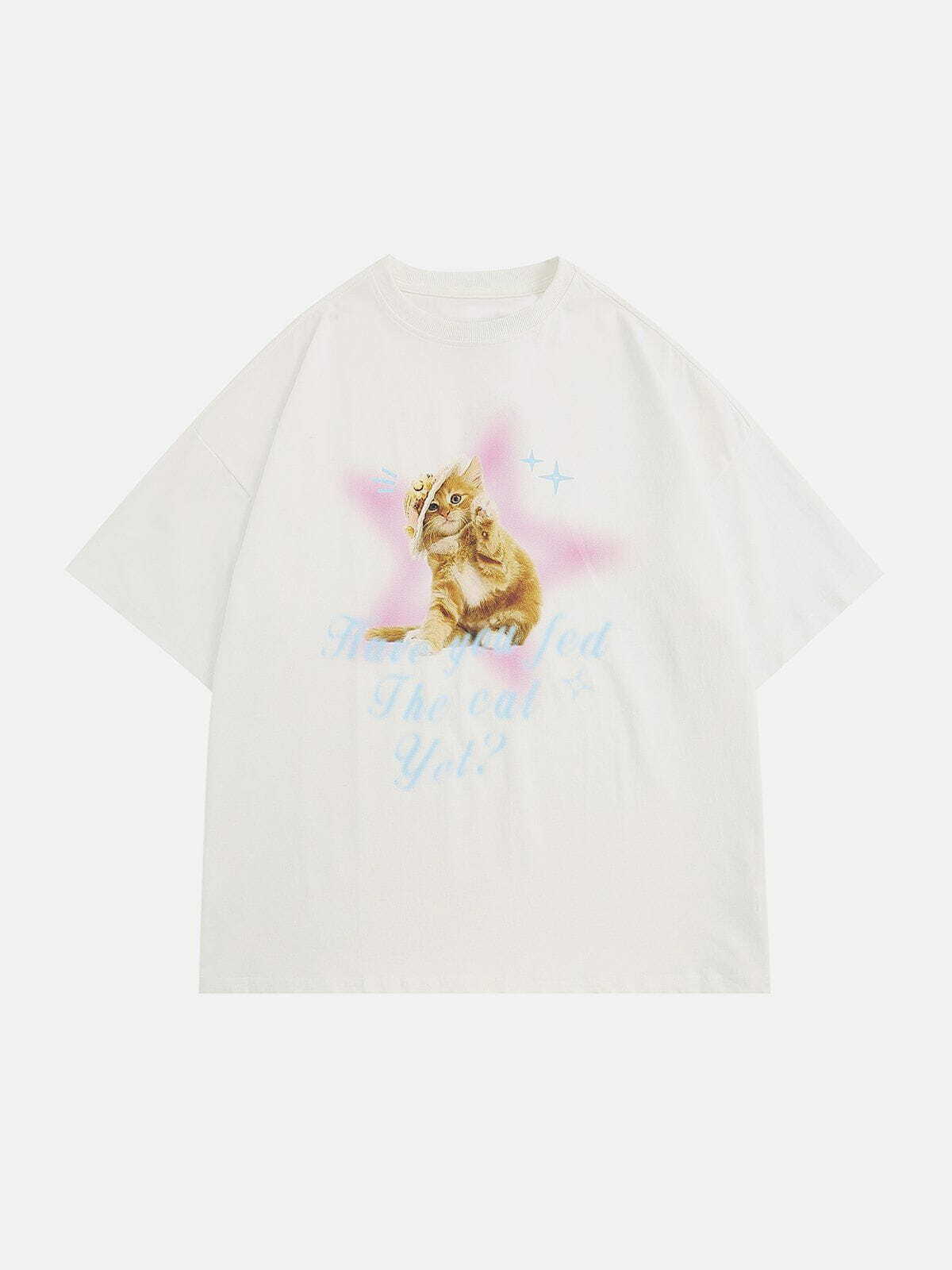 Y2K Cat Print Tee - Vintage 90s Grunge Aesthetic, Cute Summer Outfit Essential