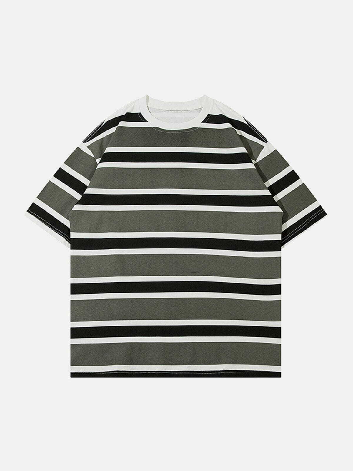 Y2K Color Clash Stripes Tee - Trendy 90s Grunge Aesthetic Top for Summer Outfits & Casual Looks