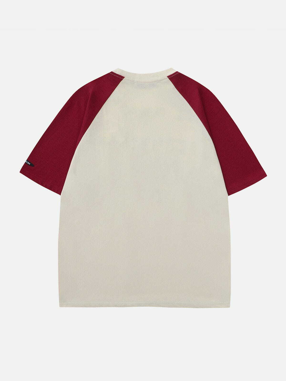 Y2K Colorblock Raglan Tee - Trendy Foam Letter Top for 90s Fashion & Grunge Aesthetic Outfits