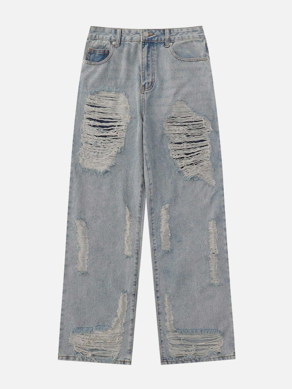 Y2K Cut Hole Jeans: Trendy Grunge Style for 90s Fashion Lovers - Perfect for Summer Outfits!