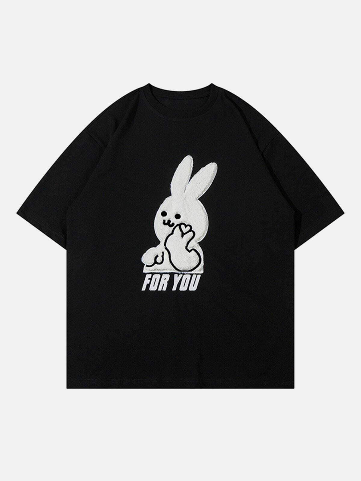 Y2K Cute Love Rabbit Graphic Tee - Trendy Summer Outfit, Grunge Aesthetic, 90s Style Top