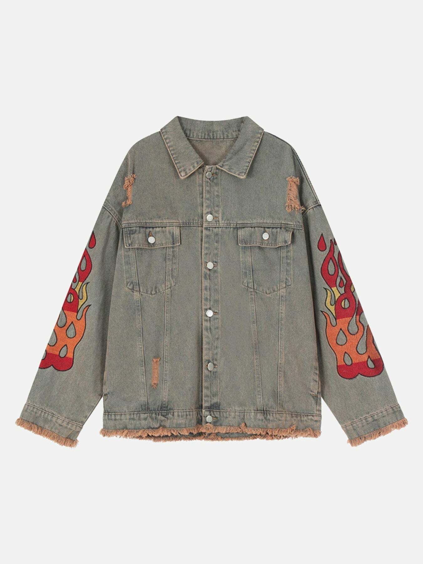 Y2K Denim Embroidered Burlap Jacket - Grunge Aesthetic Outerwear for Summer Outfits & 90s Fashion