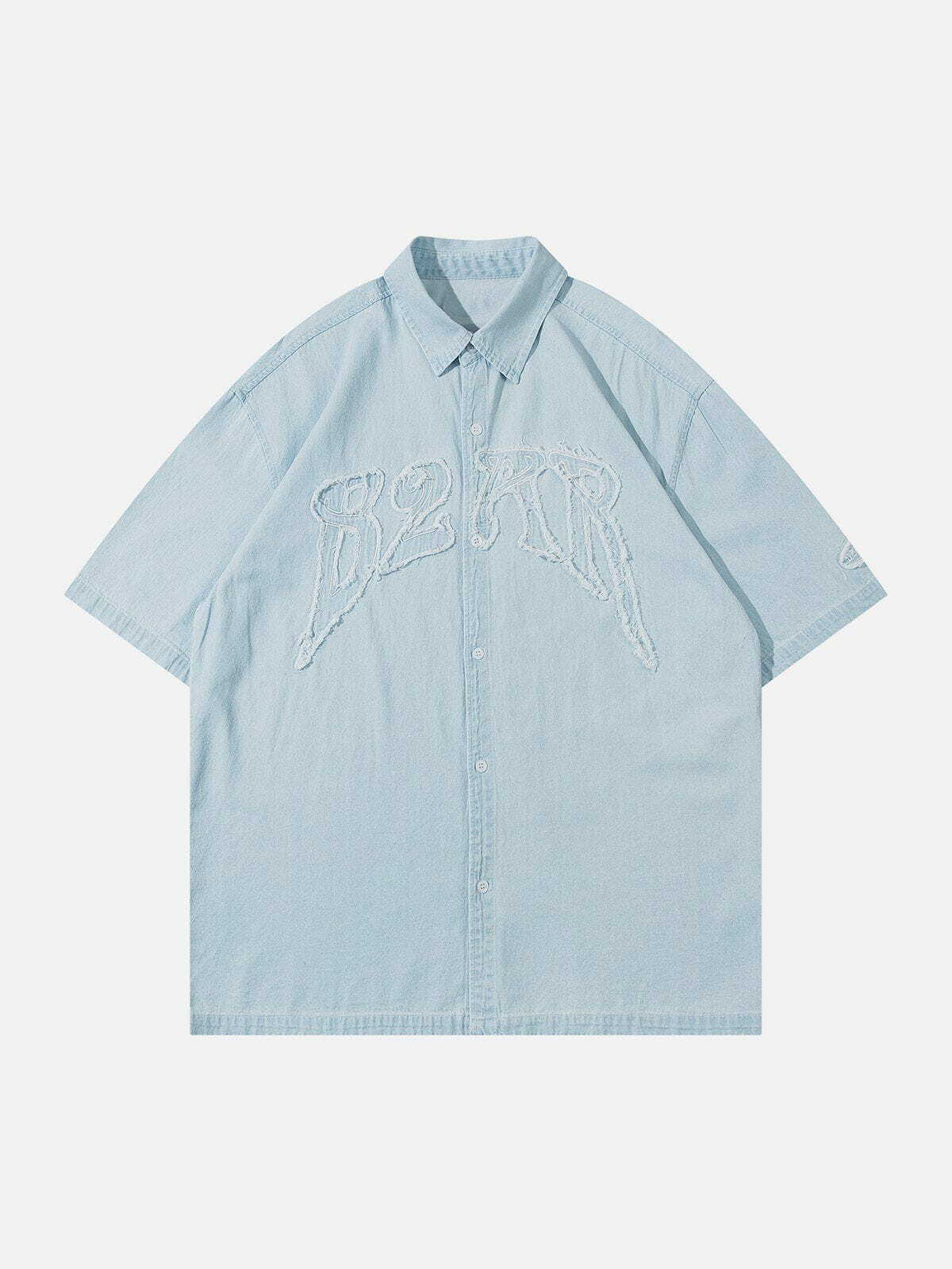 Y2K Denim Short Sleeve Shirt - Vintage 90s Grunge Style for Effortless Summer Outfits