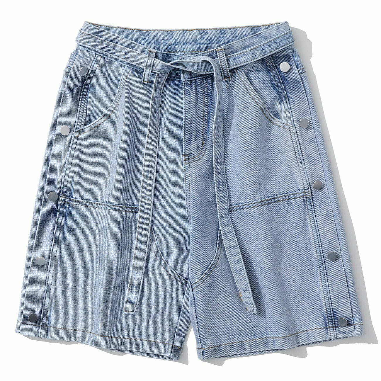 Y2K Denim Shorts with Side Button Straps - Trendy Summer Outfit for Grunge & Coquette Aesthetic