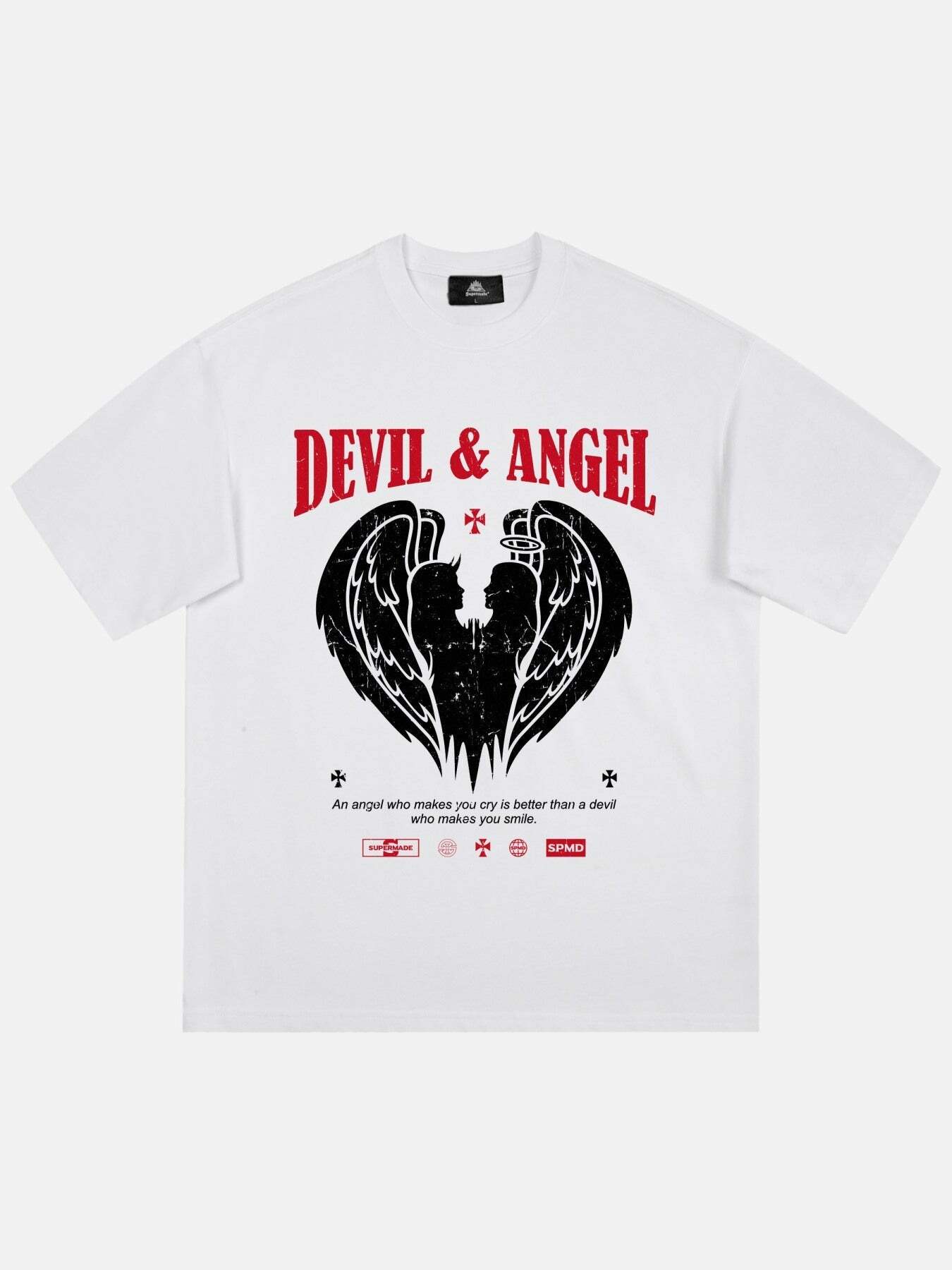 Y2K Devil & Angel Print T-Shirt - Grunge Aesthetic Tee for 2000s Fashion Lovers