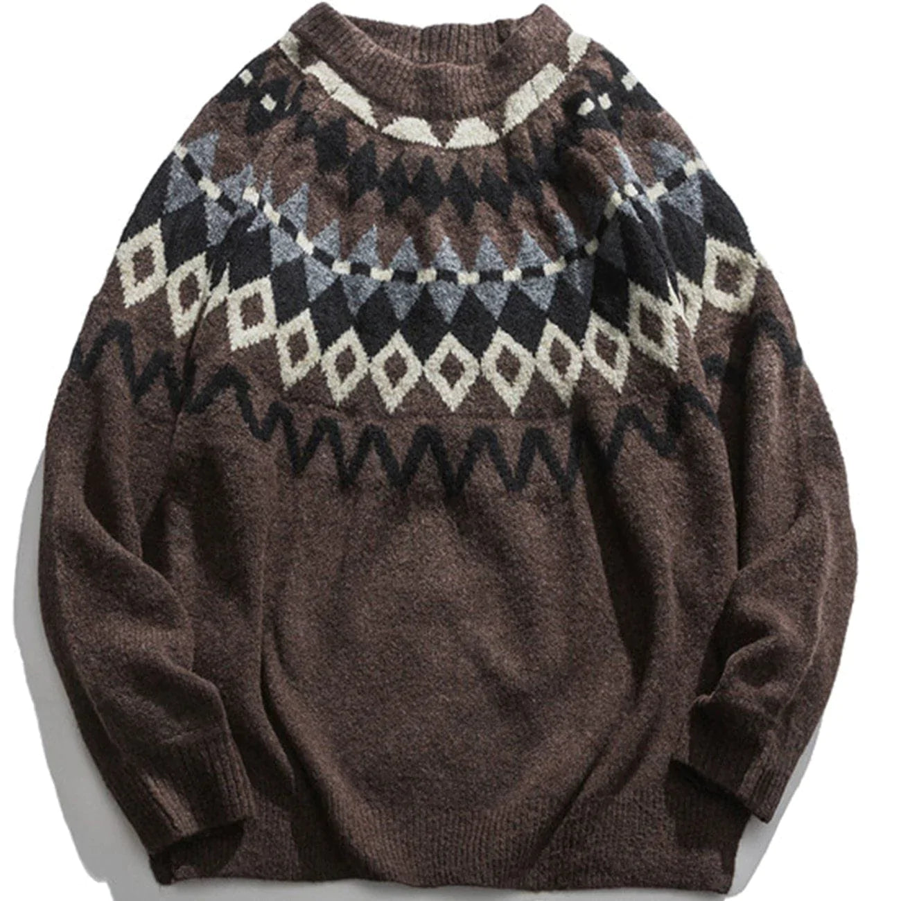 Y2K Diamond Pattern Knit Sweater - Trendy 90s Grunge Style for Aesthetic Outfits