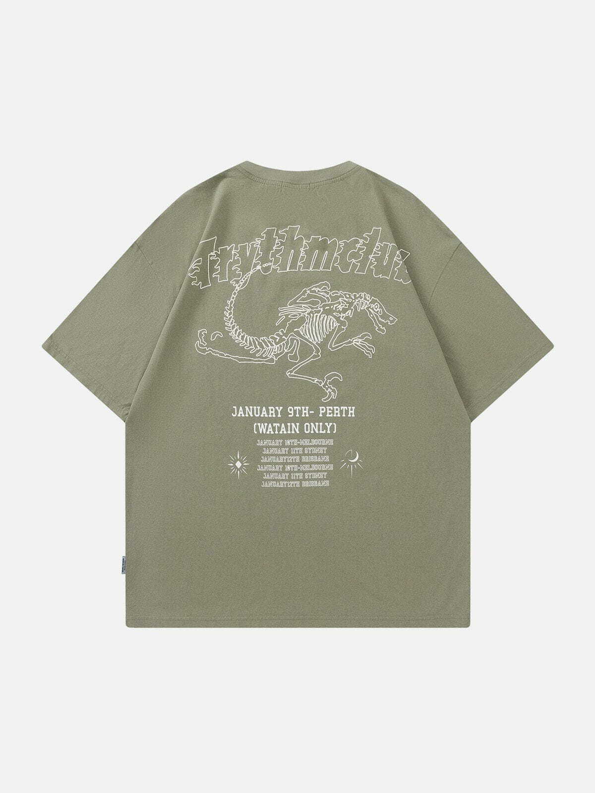 Y2K Dinosaur Skull Graphic Tee - Trendy 90s Grunge Aesthetic Top for Summer Outfits