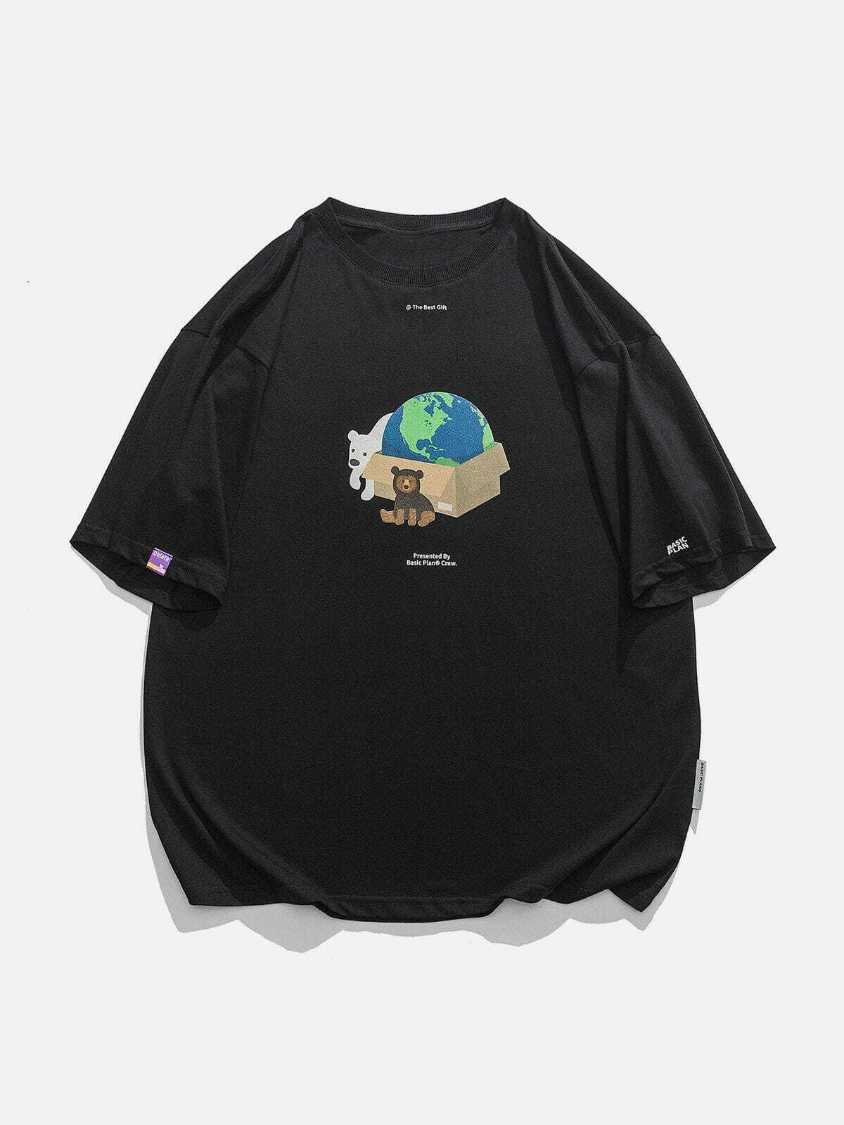 Y2K Earth Print Tee: Vintage 90s Grunge Aesthetic for Summer Outfits & Casual Looks