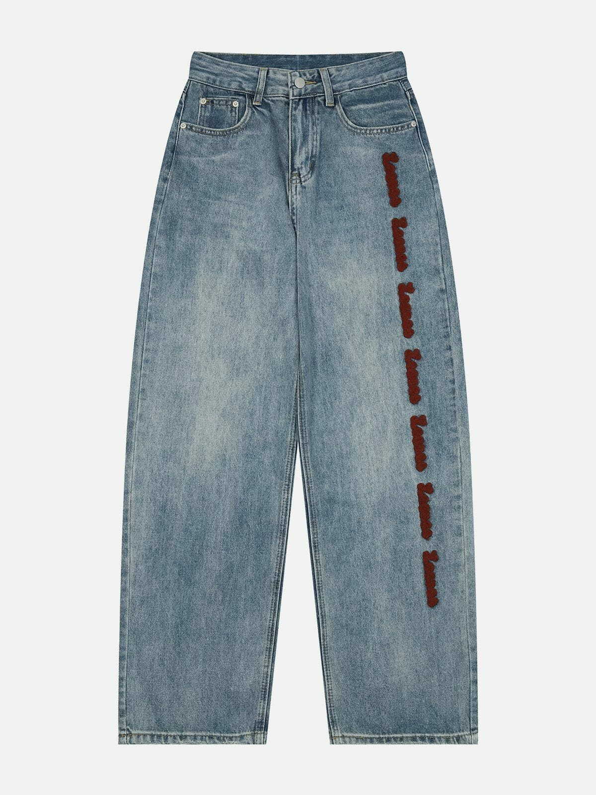 Y2K Embroidered Baggy Jeans - Vintage 90s Grunge Style for Effortless Summer Outfits