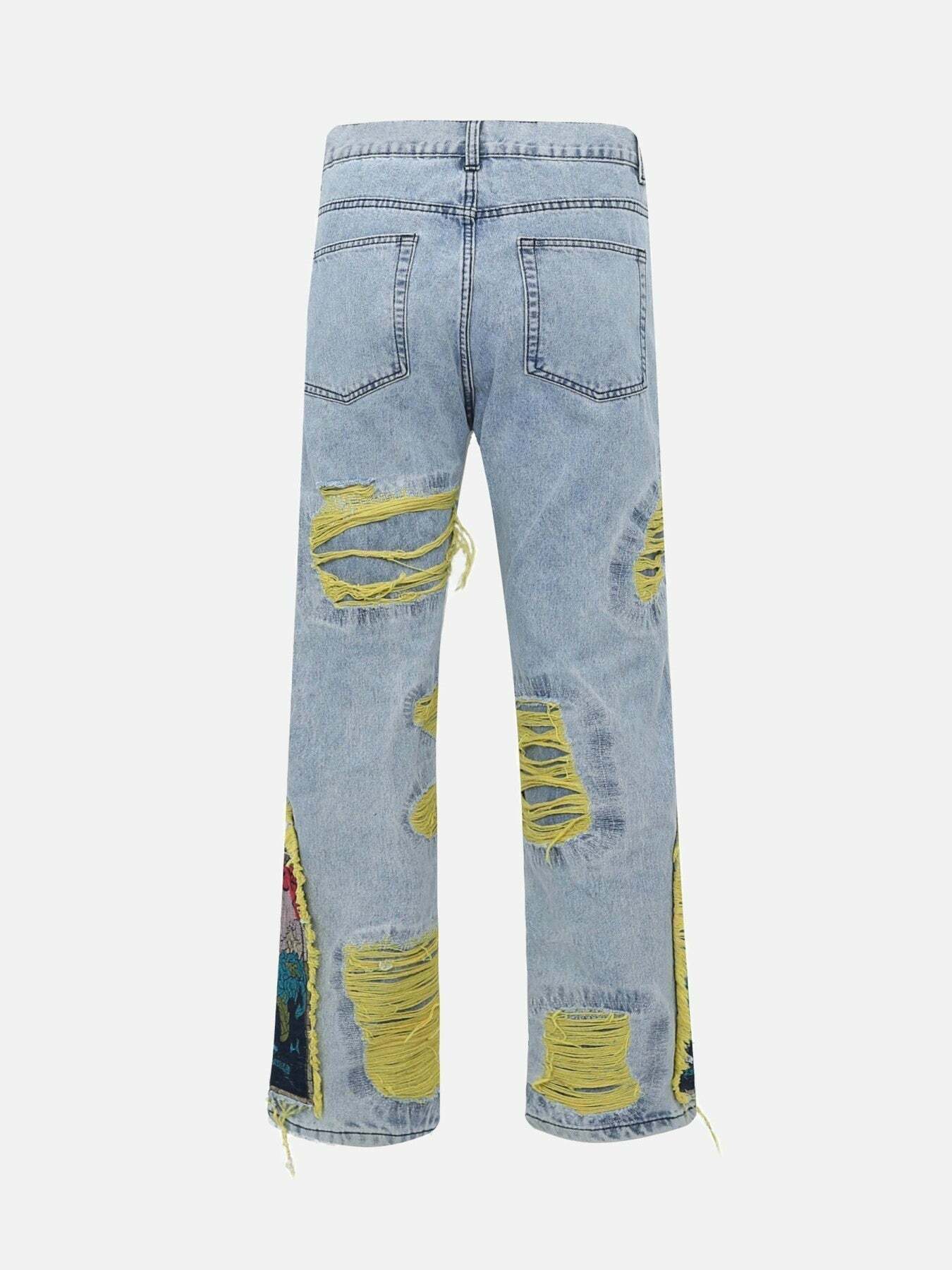 Y2K Embroidered Baggy Jeans - Vintage 90s Grunge Style with Floral Accents for Trendy Outfits