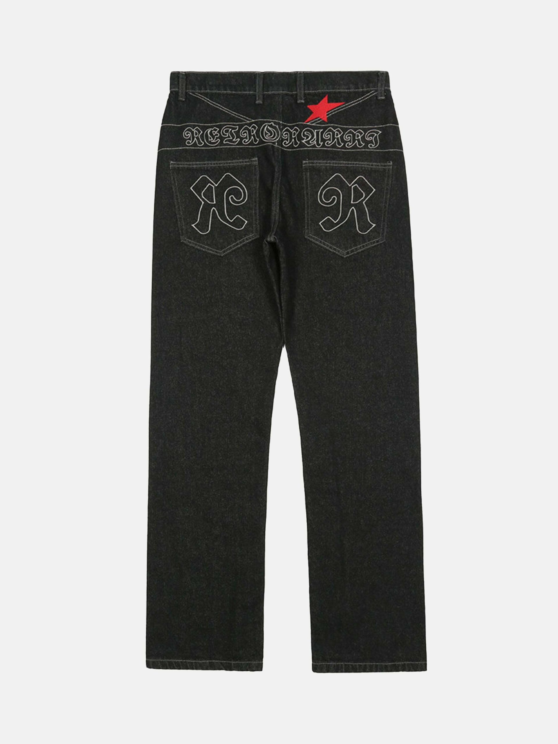 Y2K Embroidered Straight Jeans Vintage 90s Grunge Style Perfect for Summer Outfits & Aesthetic