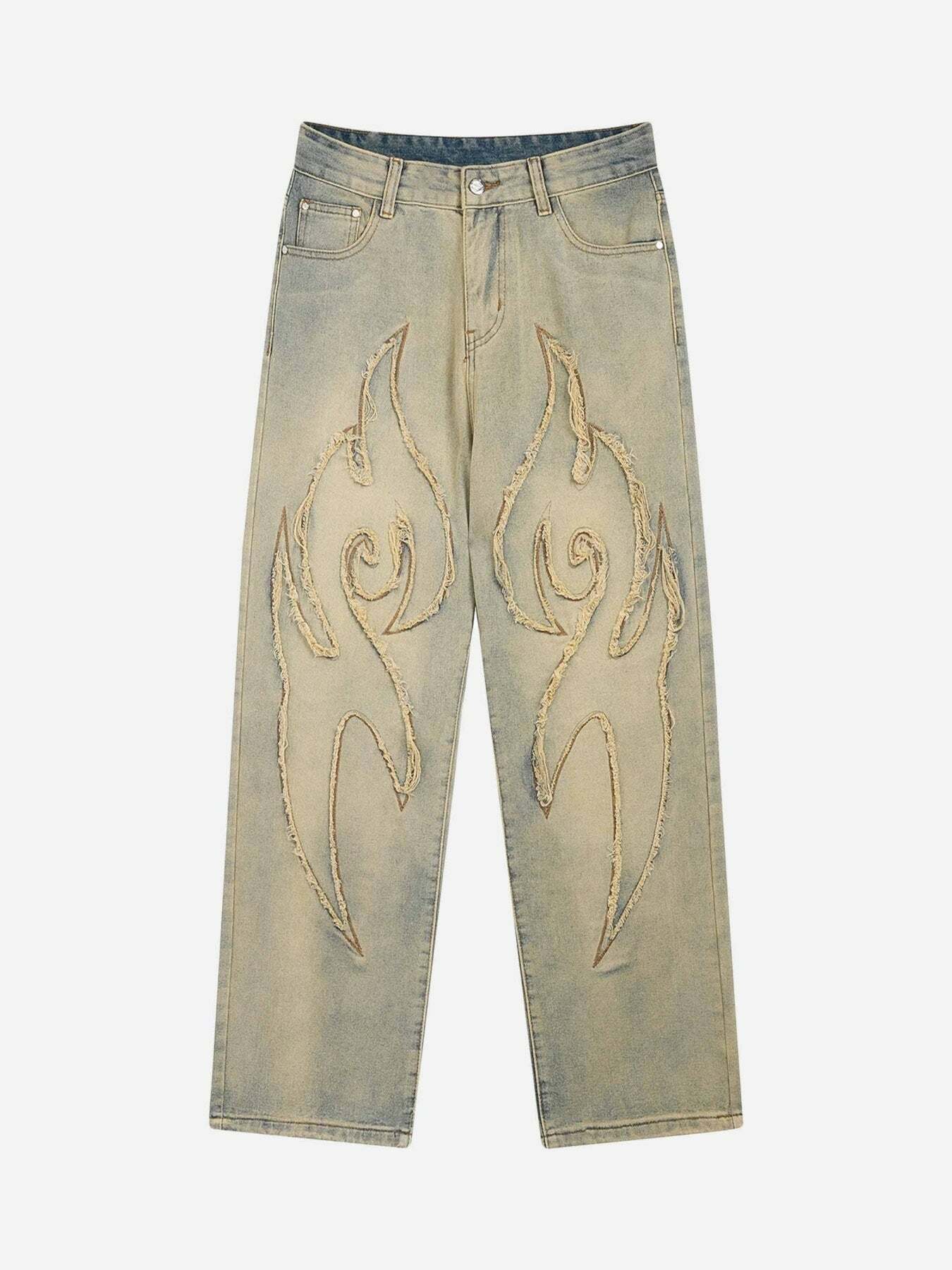 Y2K Embroidered Straight-Leg Jeans Vintage 90s Grunge Style Perfect for Summer Outfits & Aesthetic