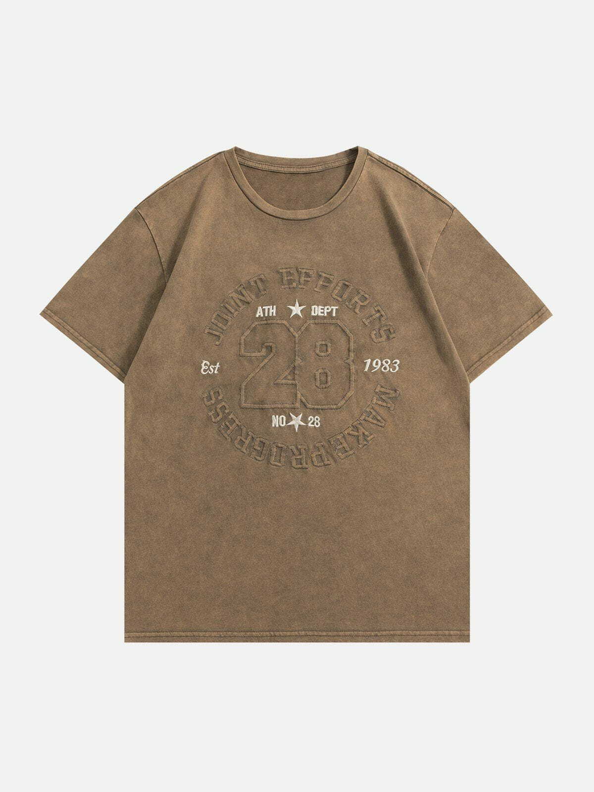 Y2K Embroidery Washed Tee - Vintage 90s Grunge Aesthetic Top for Summer Outfits & Casual Style