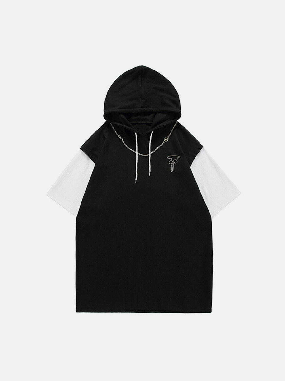 Y2K Fashion Hooded Tee with Detachable Necklace - Trendy Summer Outfit for Grunge Aesthetic