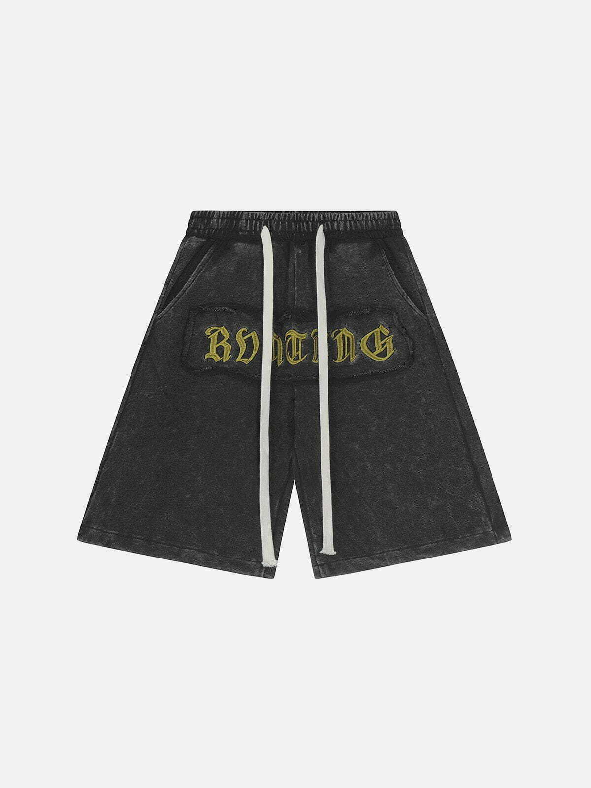 Y2K Fashion Letter Embroidery Shorts - Trendy Grunge Aesthetic Summer Outfit for 2000s Vibes