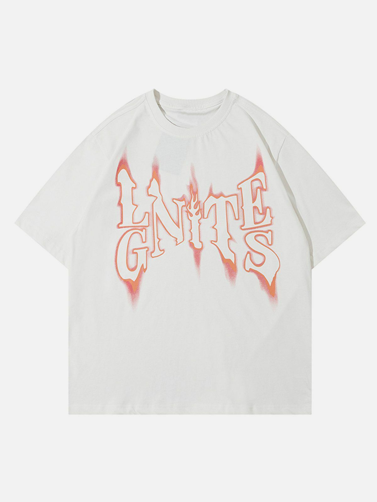 Y2K Flame Font Print Tee - Trendy Grunge Aesthetic Top for Summer Outfits & 90s Fashion Lovers