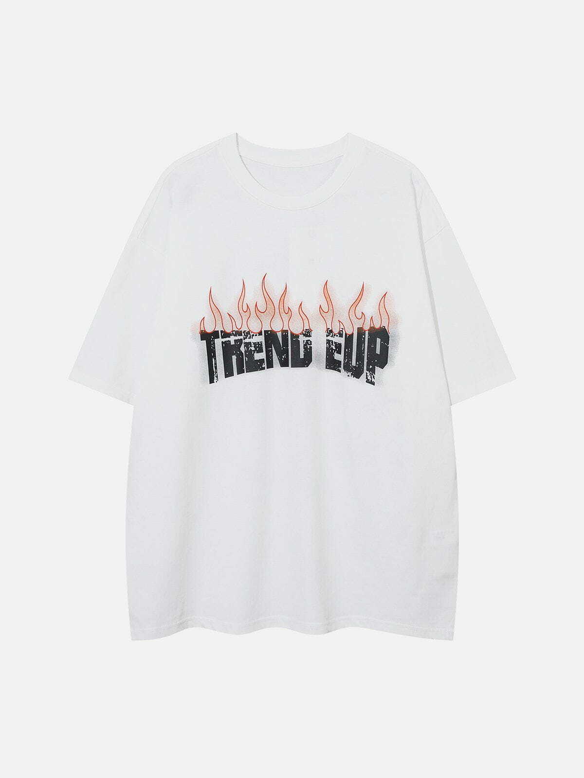 Y2K Flame Letter Graphic Tee - Trendy 90s Aesthetic Top for Summer Outfits & Grunge Style