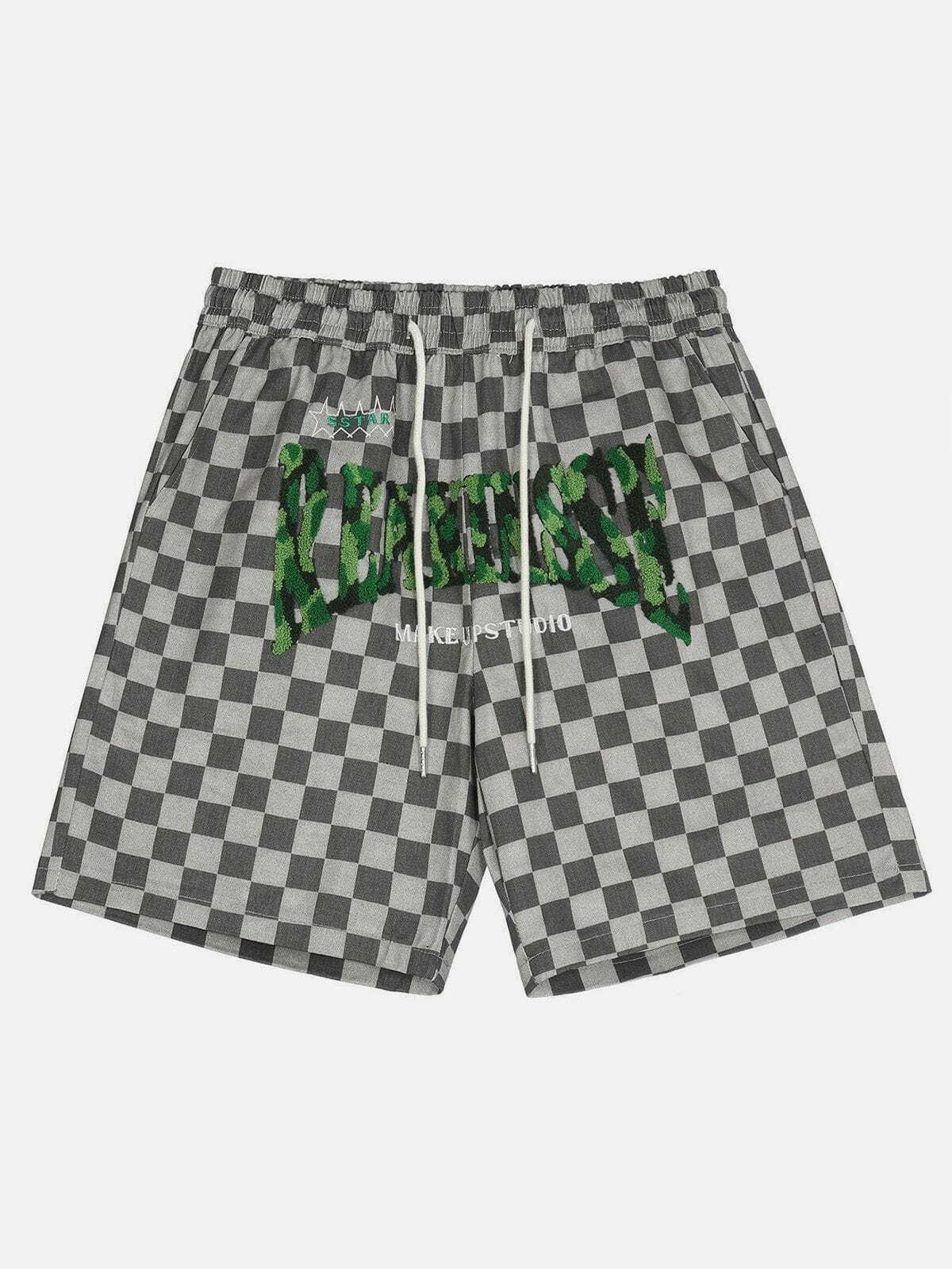 Y2K Flocked Plaid Shorts - Trendy 90s Grunge Style for Summer Outfits & Aesthetic Looks