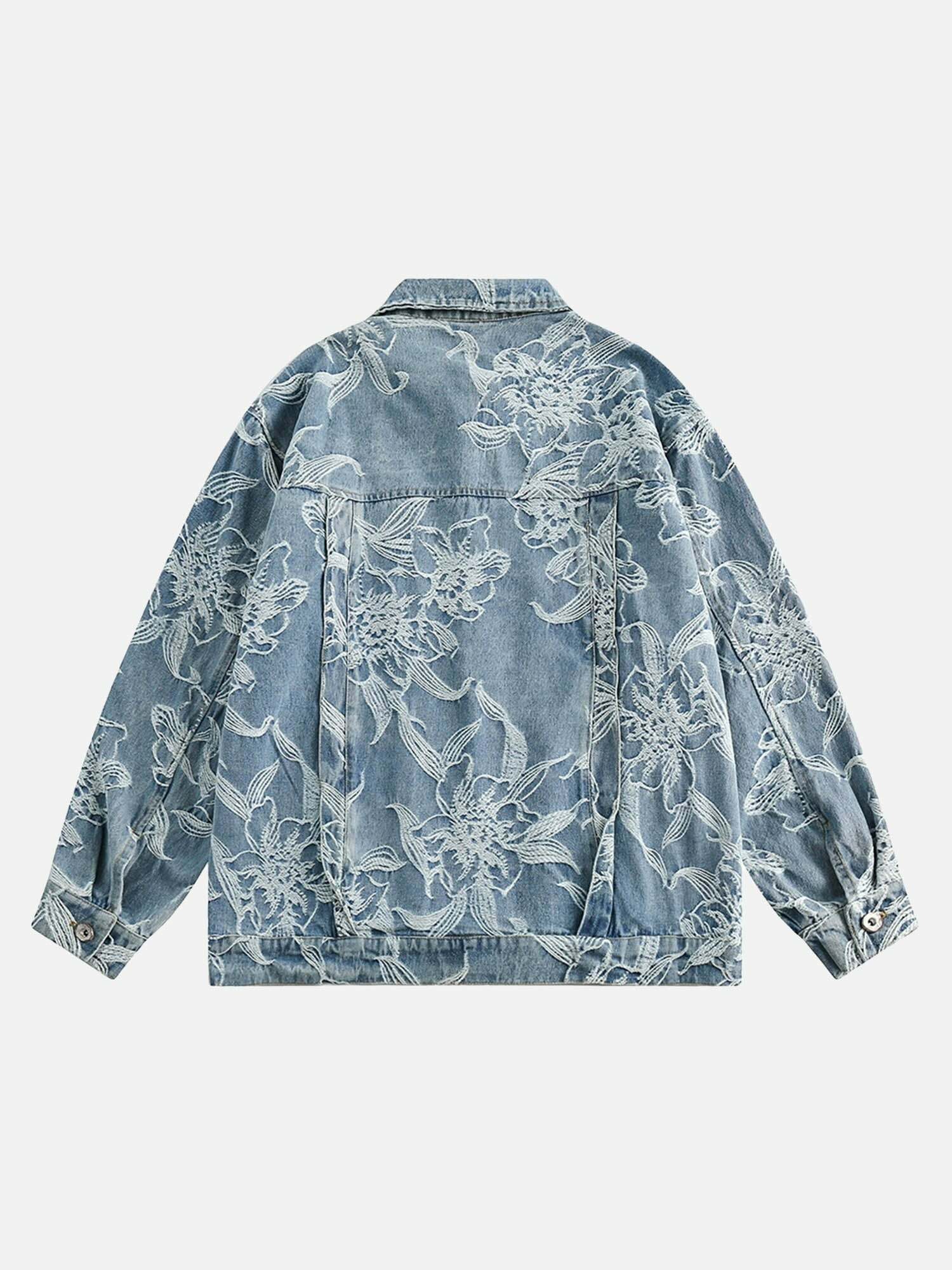 Y2K Floral Jacquard Denim Jacket - Vintage 90s Grunge Style for Summer Outfits & Aesthetic Looks