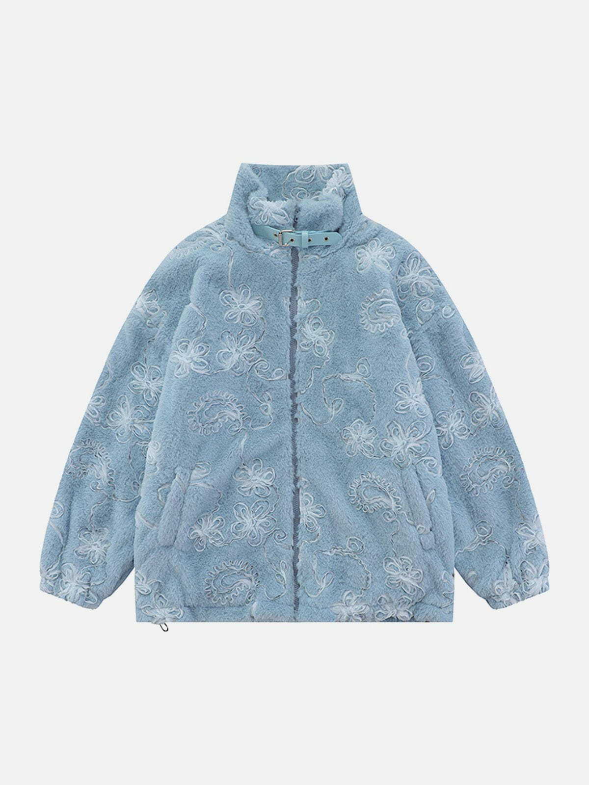 Y2K Floral Plush Winter Coat - Grunge Aesthetic Outerwear for 90s Fashion Lovers