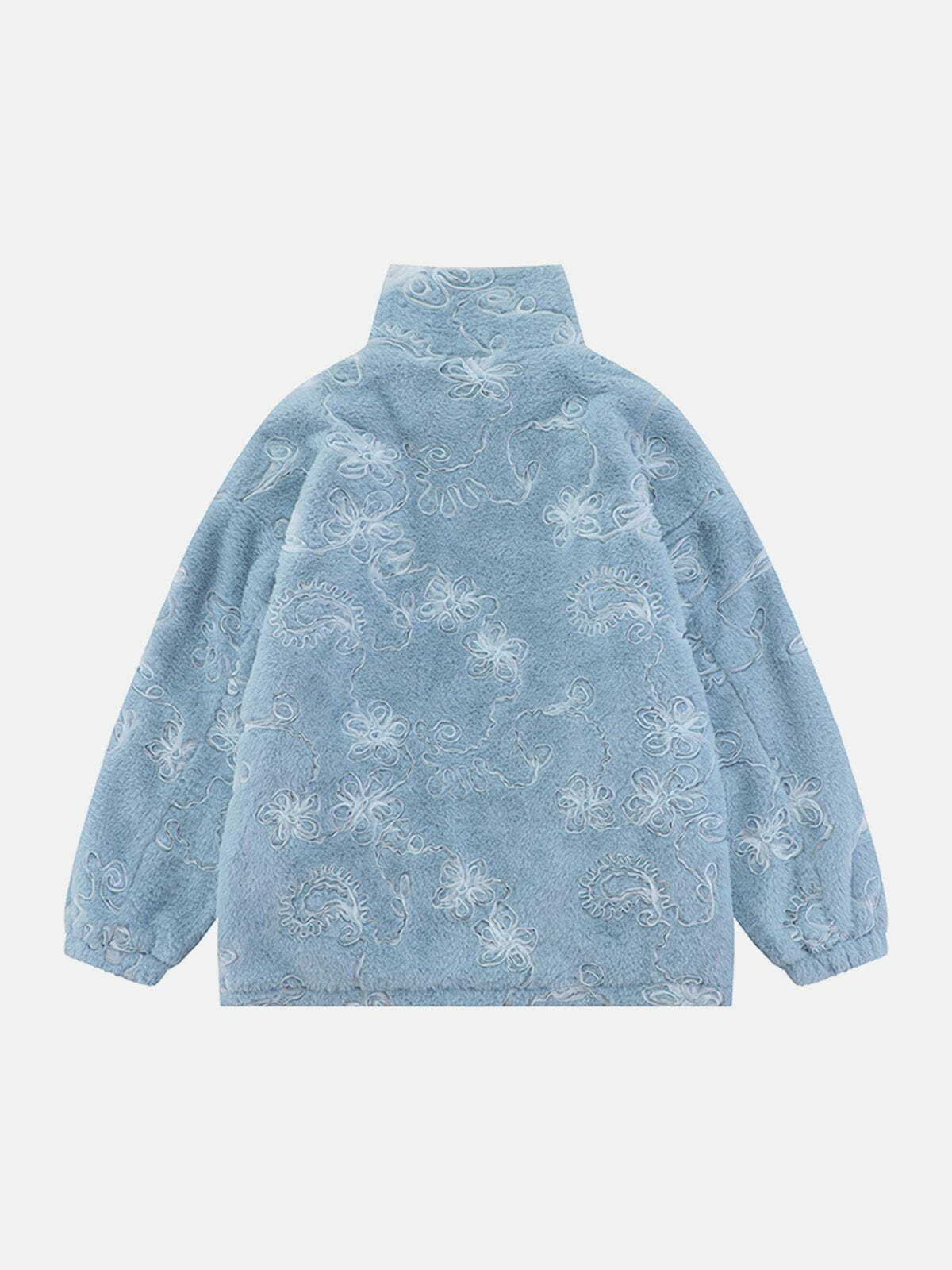 Y2K Floral Plush Winter Coat - Grunge Aesthetic Outerwear for 90s Fashion Lovers