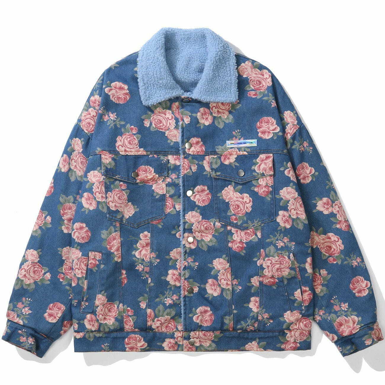 Y2K Floral Print Winter Coat - Vintage 90s Grunge Style Outerwear for Aesthetic Outfits