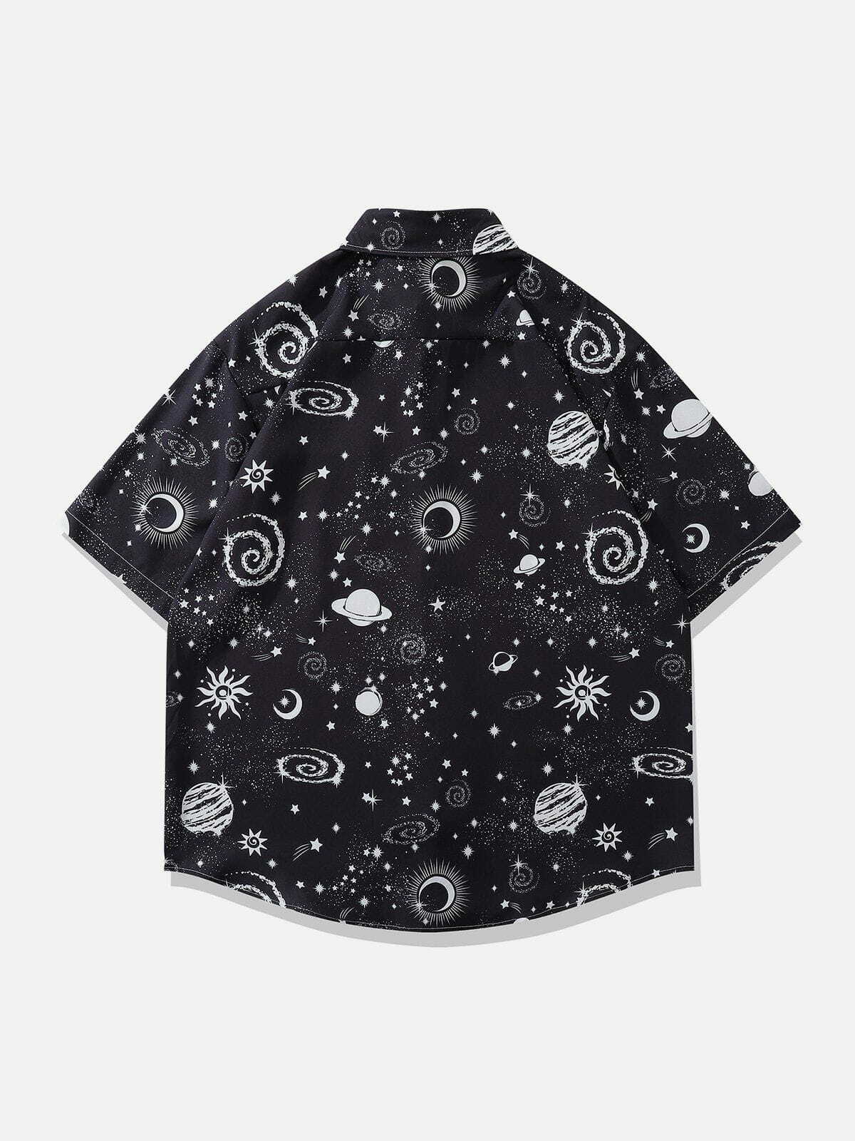 Y2K Galaxy Print Short Sleeve Shirt - Trendy 90s Aesthetic Top for Summer Outfits & Grunge Style