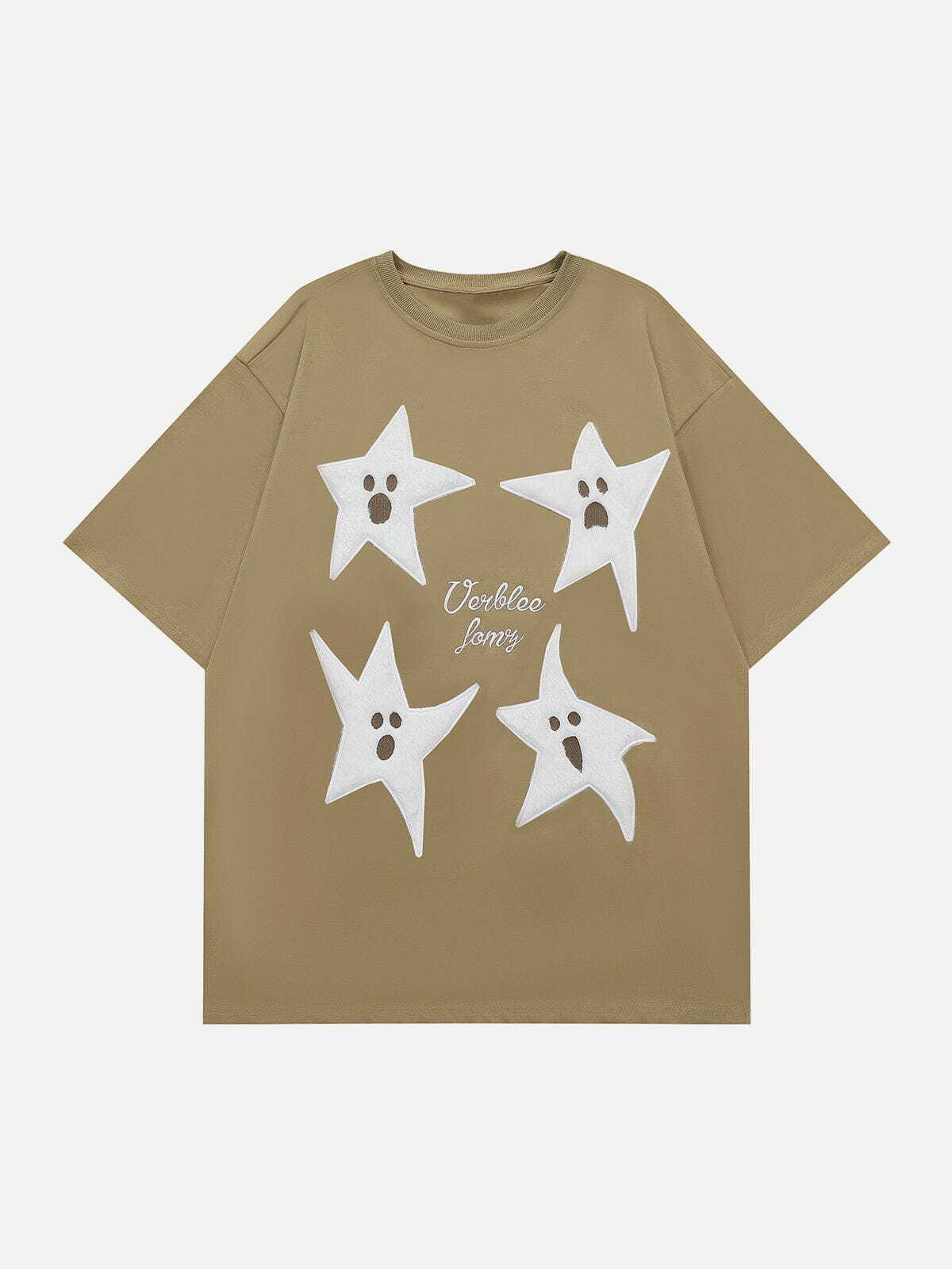 Y2K Ghost Star Print Tee - Vintage 90s Grunge Aesthetic Top for Summer Outfits & Casual Looks