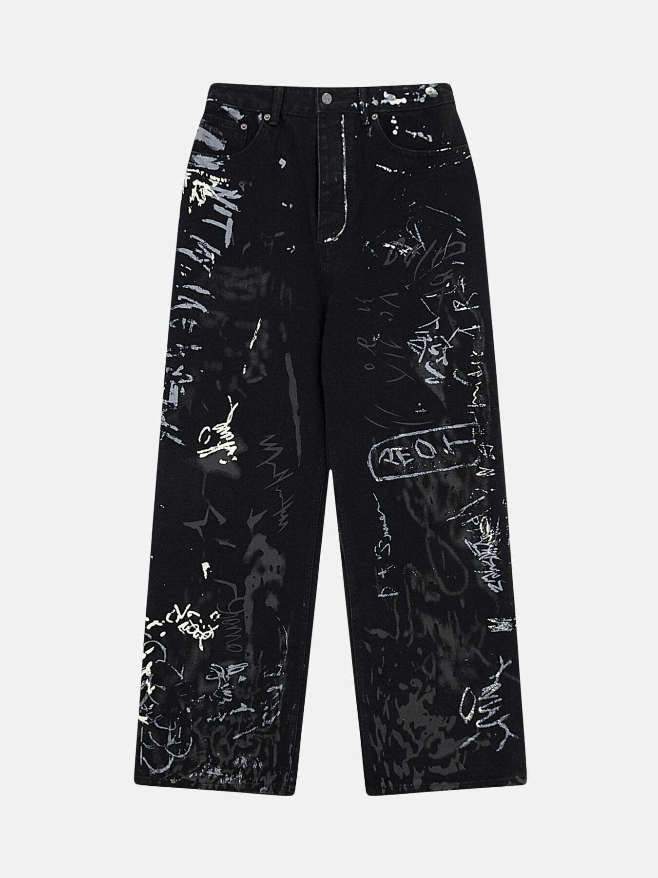 Y2K Graffiti Letter Print Baggy Jeans - Trendy 90s Grunge Style for Effortless Summer Outfits