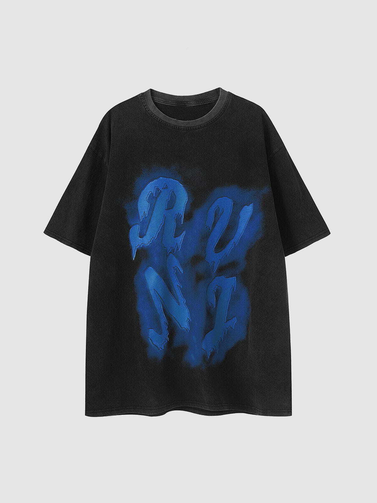 Y2K Graffiti Oil Painting Letter Print Tee - Trendy 90s Grunge Aesthetic Top for Summer Outfits