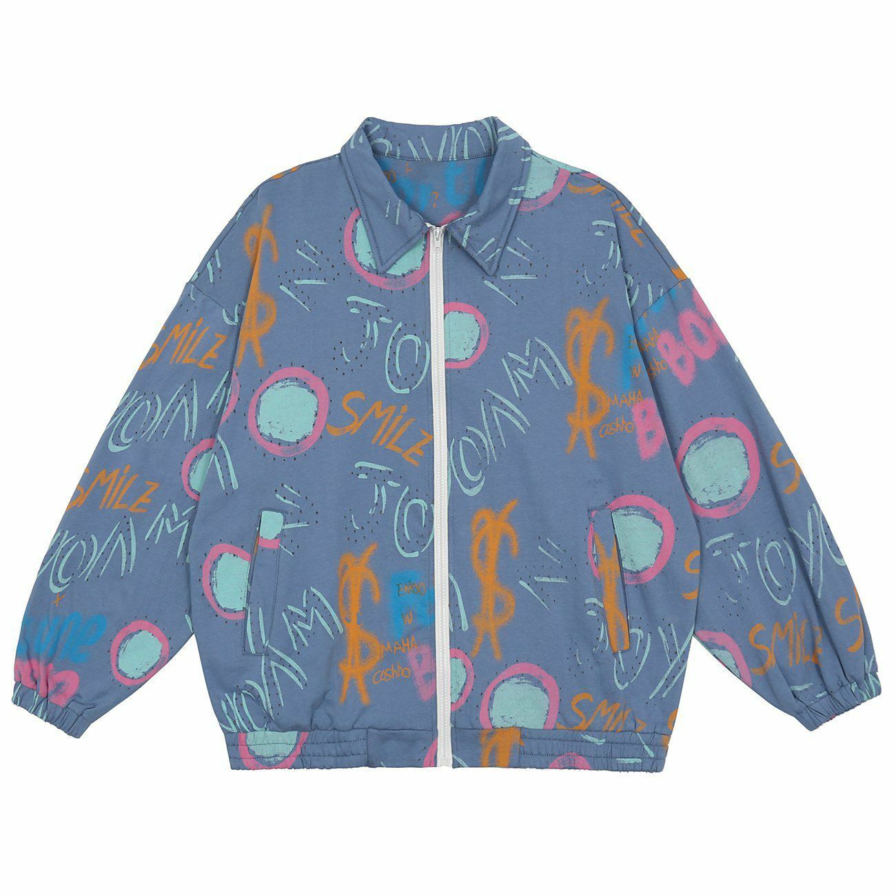 Y2K Graffiti Print Jacket - Trendy 90s Grunge Style Outerwear for Aesthetic Outfits