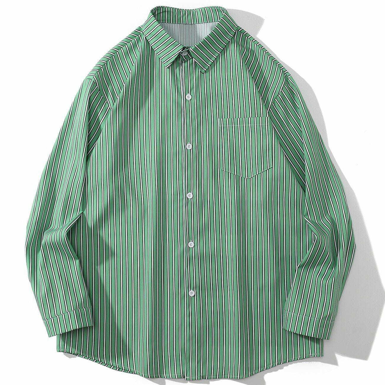 Y2K Green & White Striped Long Sleeve Shirt - Vintage 90s Grunge Aesthetic Top for Cute Outfits