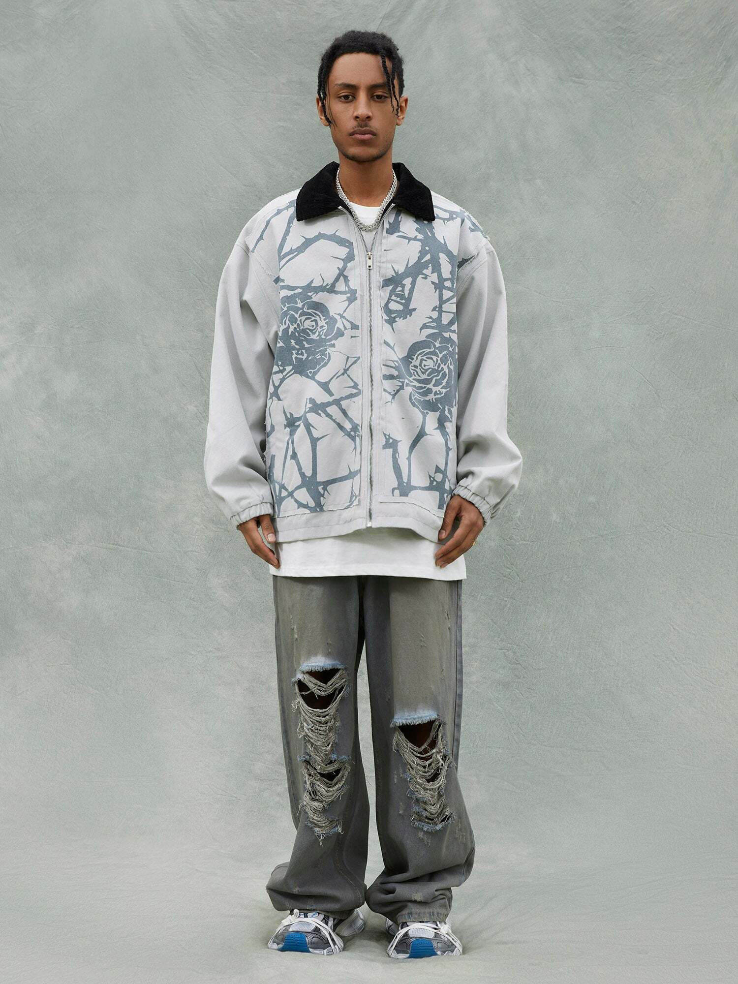 Y2K Grunge Aesthetic Baseball Jacket - Retro 90s Style with Cargo Pants & Platform Shoes