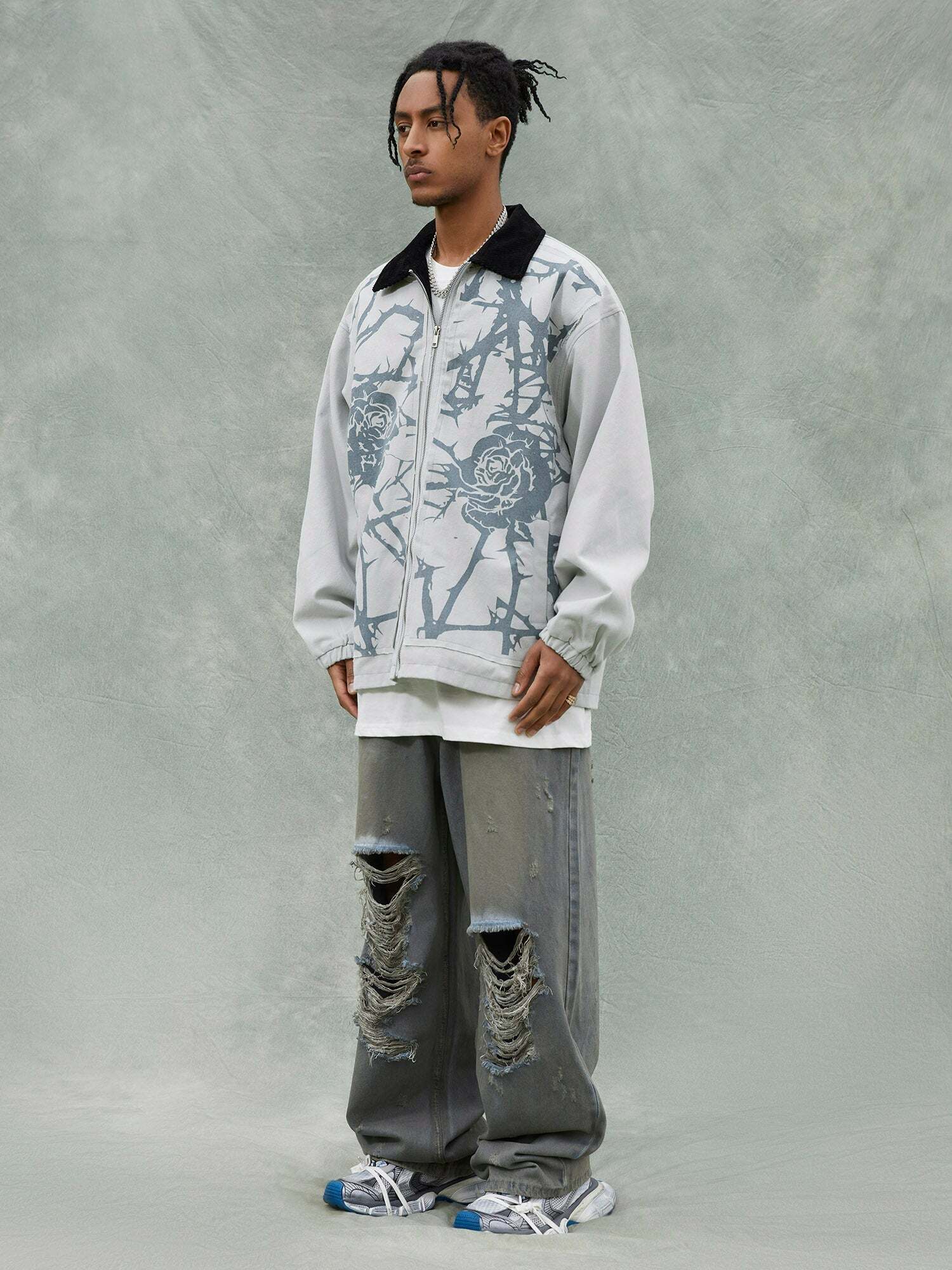 Y2K Grunge Aesthetic Baseball Jacket - Retro 90s Style with Cargo Pants & Platform Shoes