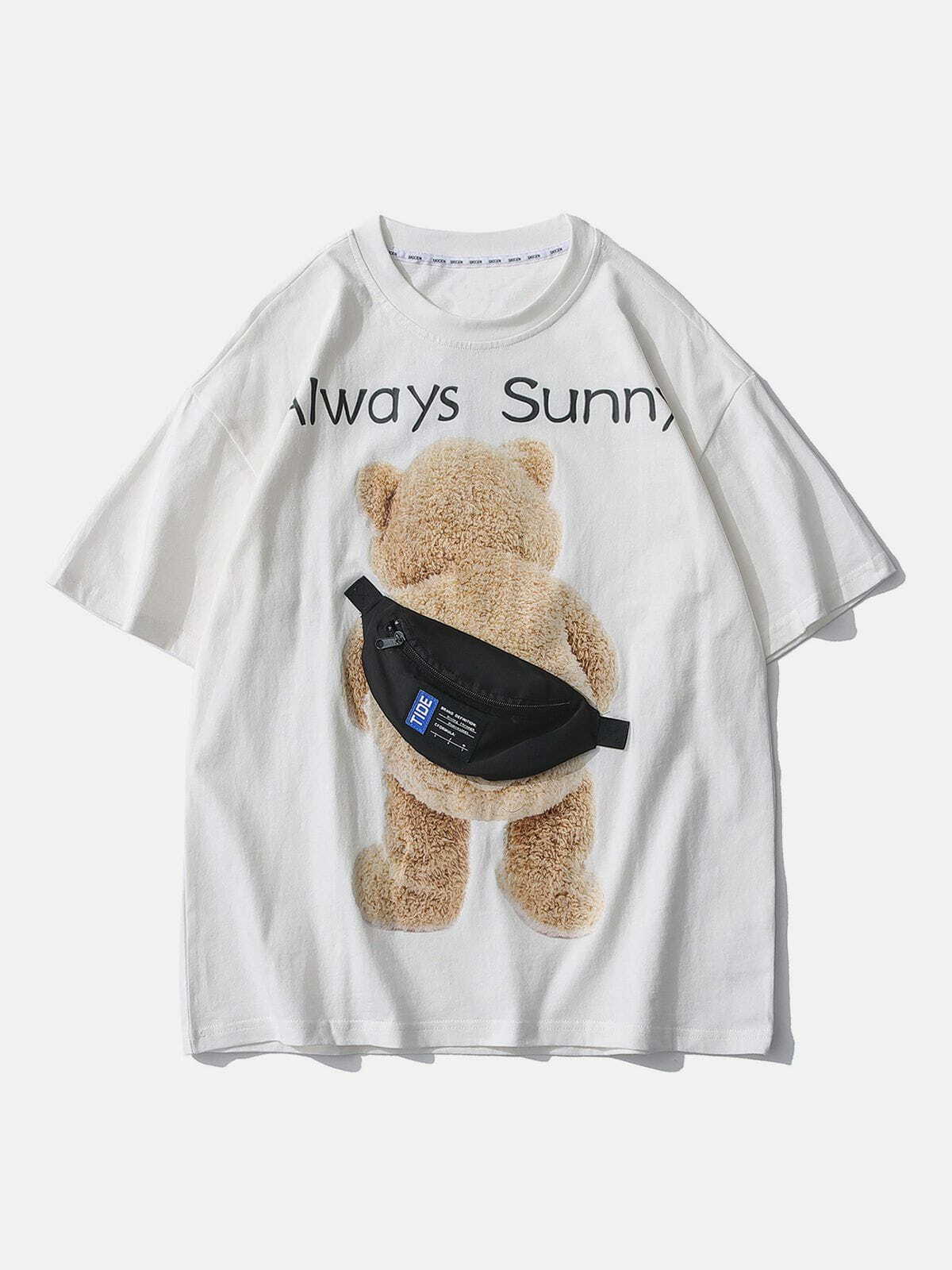 Y2K Grunge Aesthetic Bear Backpack Graphic Tee - Vintage 90s Style Summer Outfit Essential