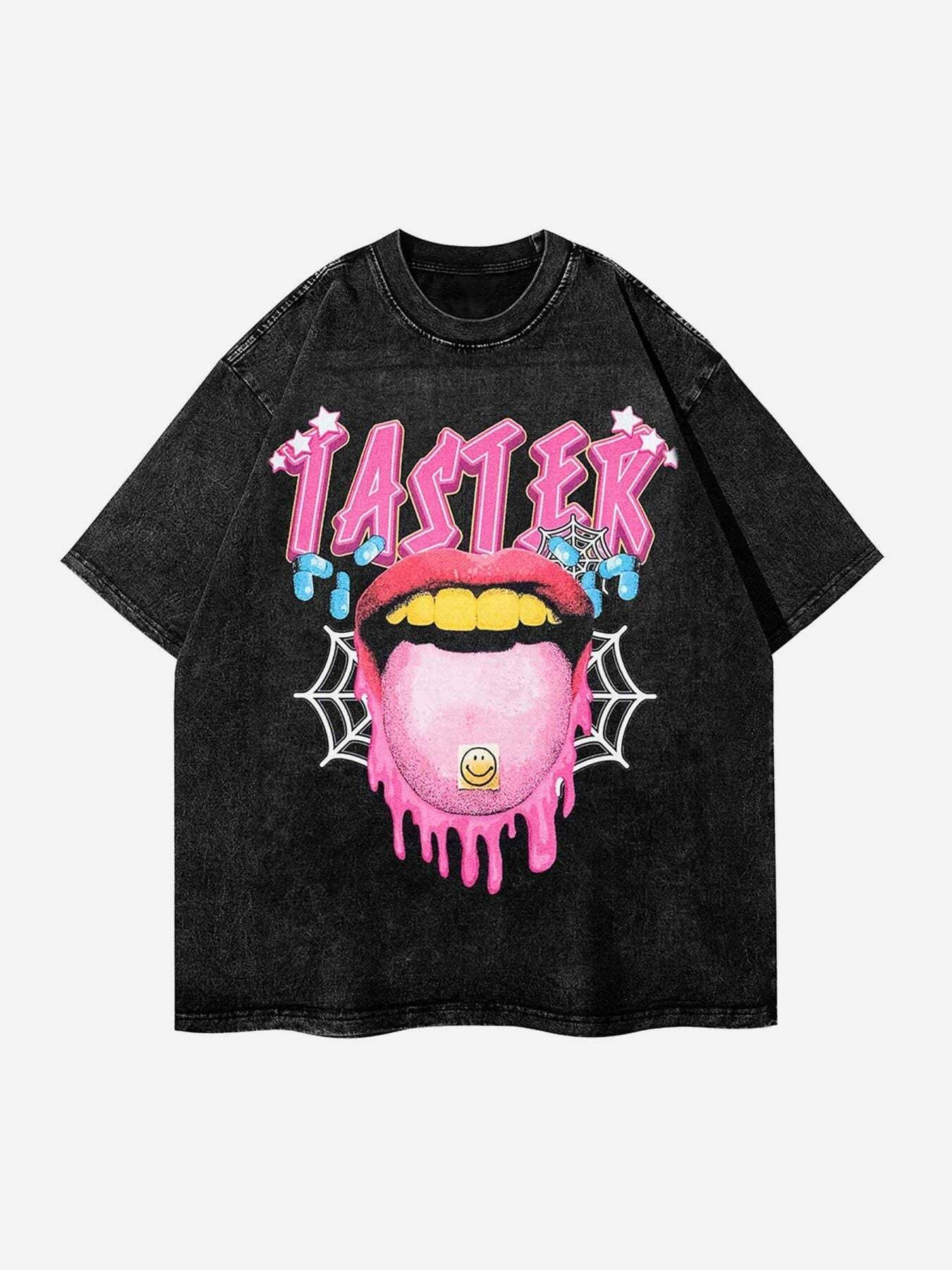 Y2K Grunge Aesthetic Big Tongue Print Tee - Perfect for 90s Summer Outfits & Casual Vibes